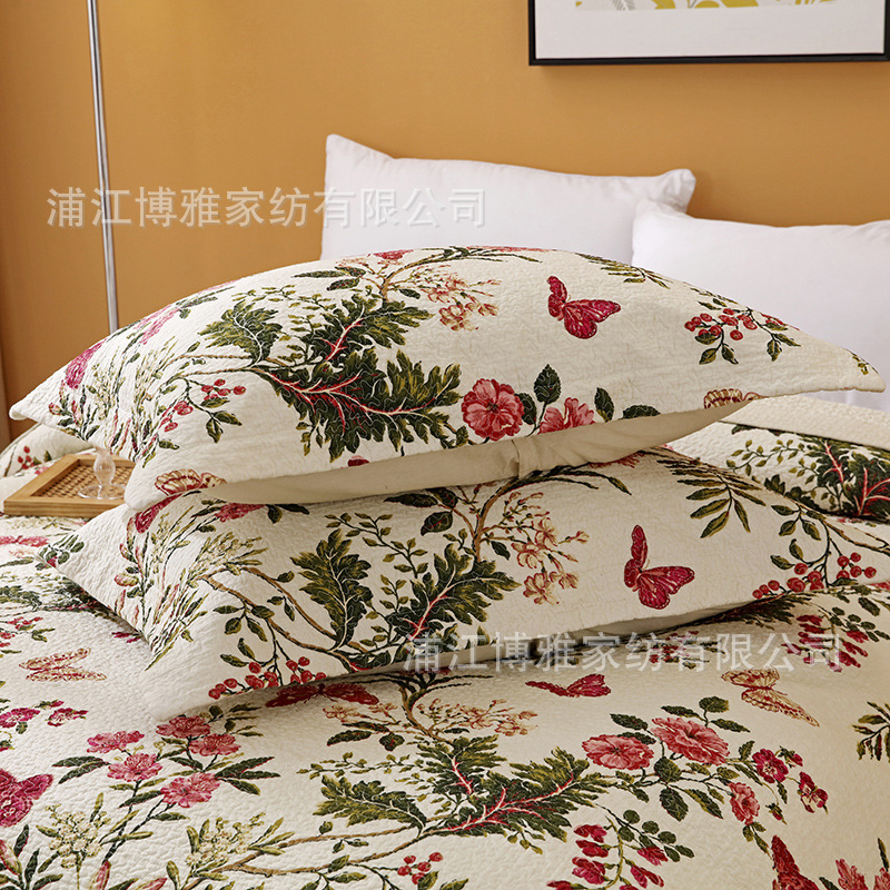 New floral and fresh pure cotton bed cover three-piece set, soft and skin-friendly, all-season quilted quilt, washable quilt wholesale pic 11