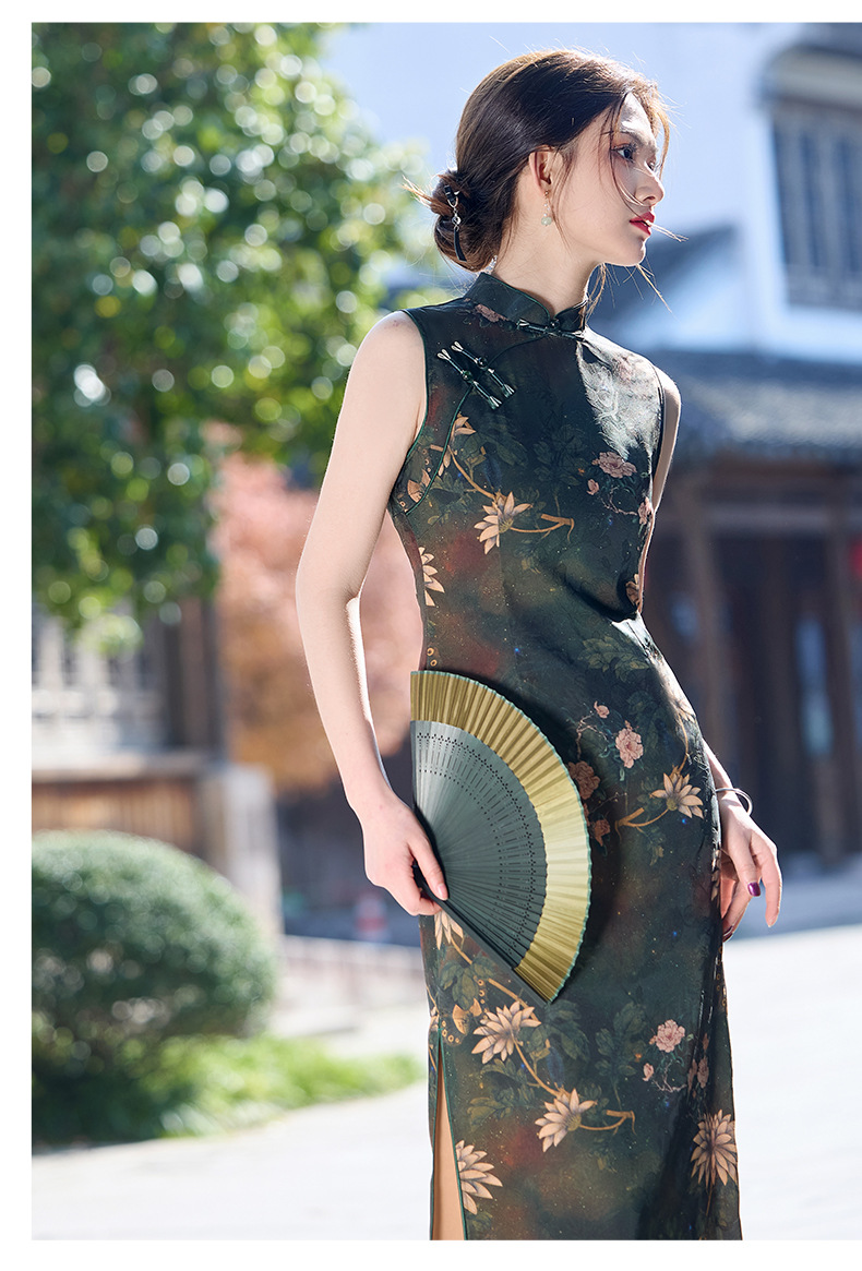 国潮2025年新款复古长款双层无袖气质老上海民国风显瘦旗袍详情13