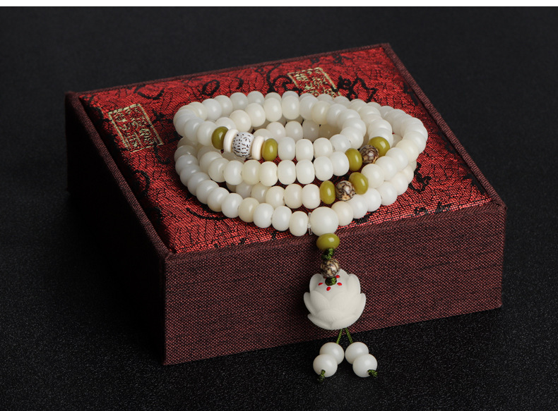 国潮天然菩提根情侣手链女小众高级感莲花白玉菩提108颗佛珠念珠手串详情44