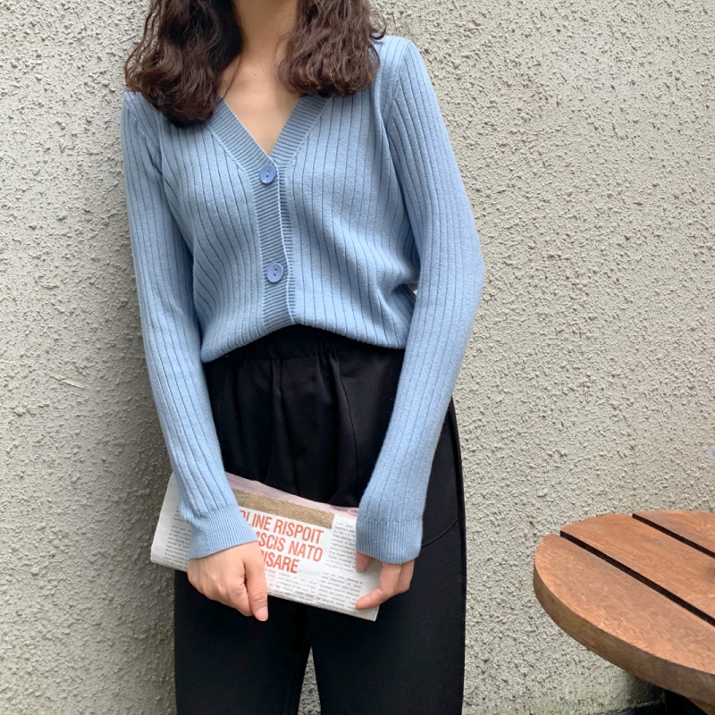 秋冬新款外穿内搭温柔风短款宽松V领毛衣外套针织衫开衫女装上衣详情12
