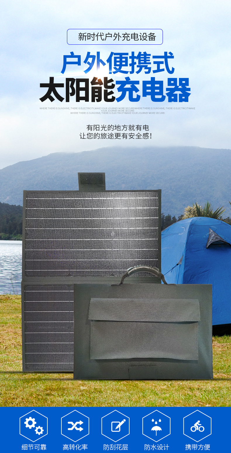 Portable outdoor solar folding bag 60W18V monocrystalline silicon solar bag mobile power charger pic 1