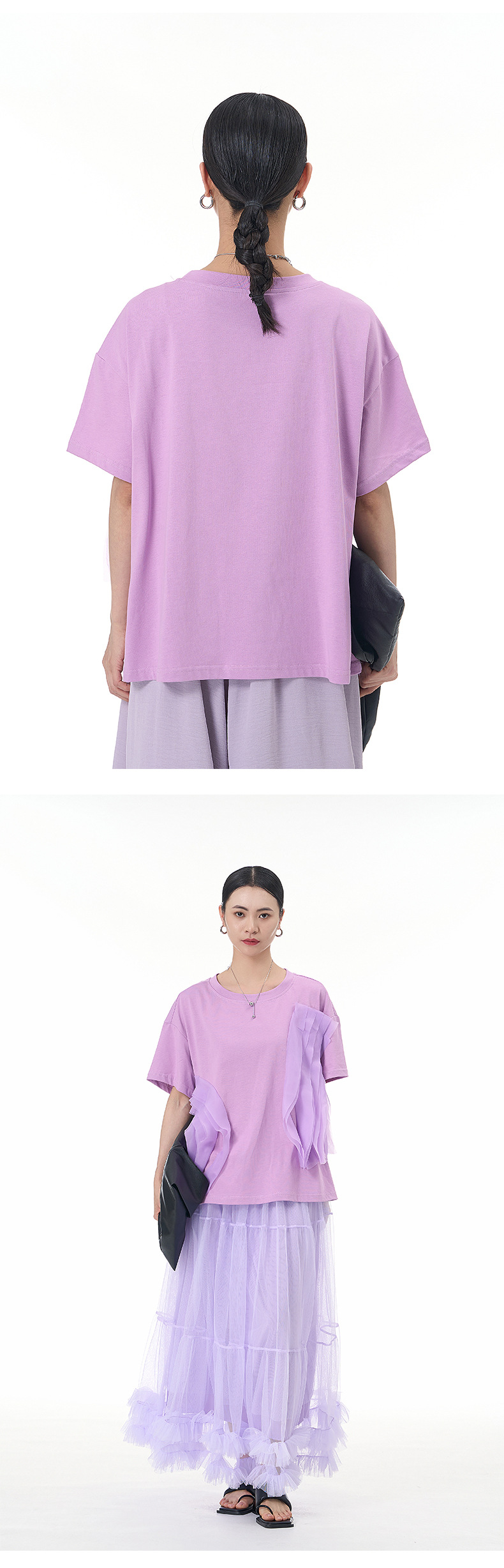 大码女装2025夏新宽松纱网拼接纯棉短袖T恤气质韩版显瘦上衣68852详情13