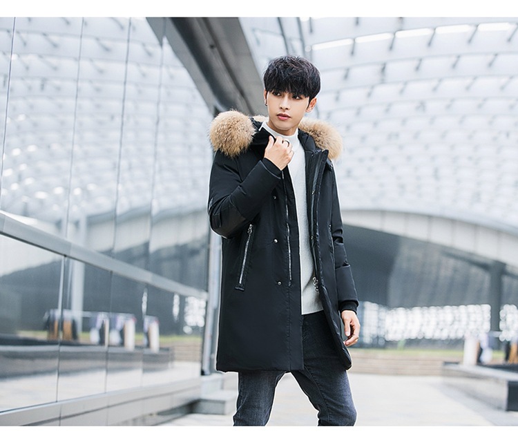 New winter thickened hooded slimming mid-sized down jacket for men, Korean youth fashion with a large fur collar, sent out 1780 pic 17