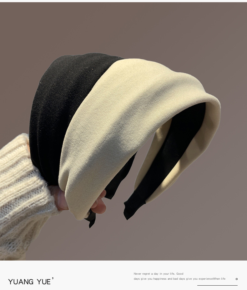 French-style popular hair bands and hairpins with wide edges, retro autumn and winter headwear, versatile, high-end solid color hair and face wash accessories, fashionable pic 3