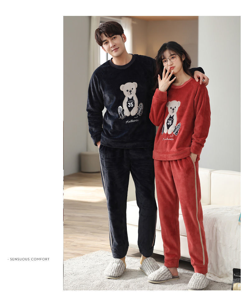 2套价 冬季女秋冬珊瑚绒加绒加厚法兰绒男家居服详情27