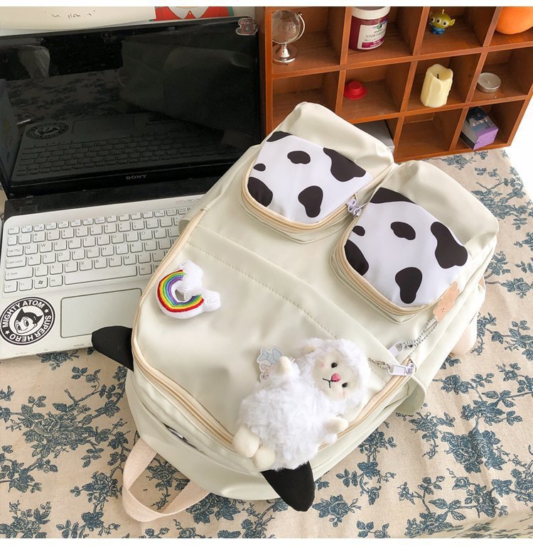 Japanese-style ins campus school style, fresh and cute, cute cow with earbuds, soft girl schoolbag, funny student backpack pic 37