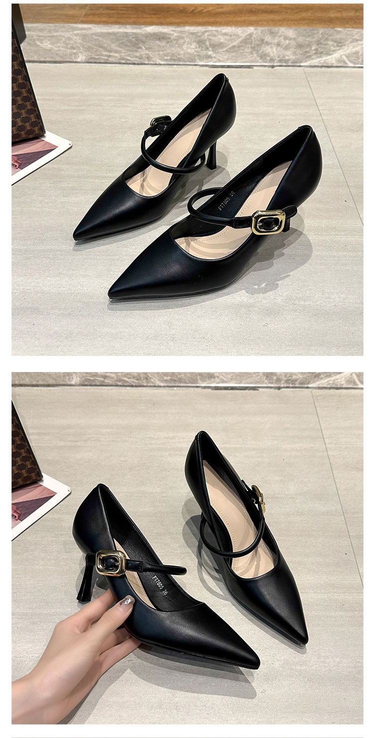 时装单鞋2024春秋外穿尖头粗跟皮带扣高级感气质通勤工作时装鞋女详情12