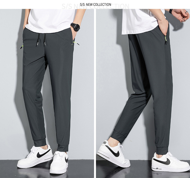 Verano 2022 nuevos pantalones casuales para hombres hielo seda transpirable suelto ligero elástico rápido seco nueve tallas pantalones para hombres tallas grandes pic 37