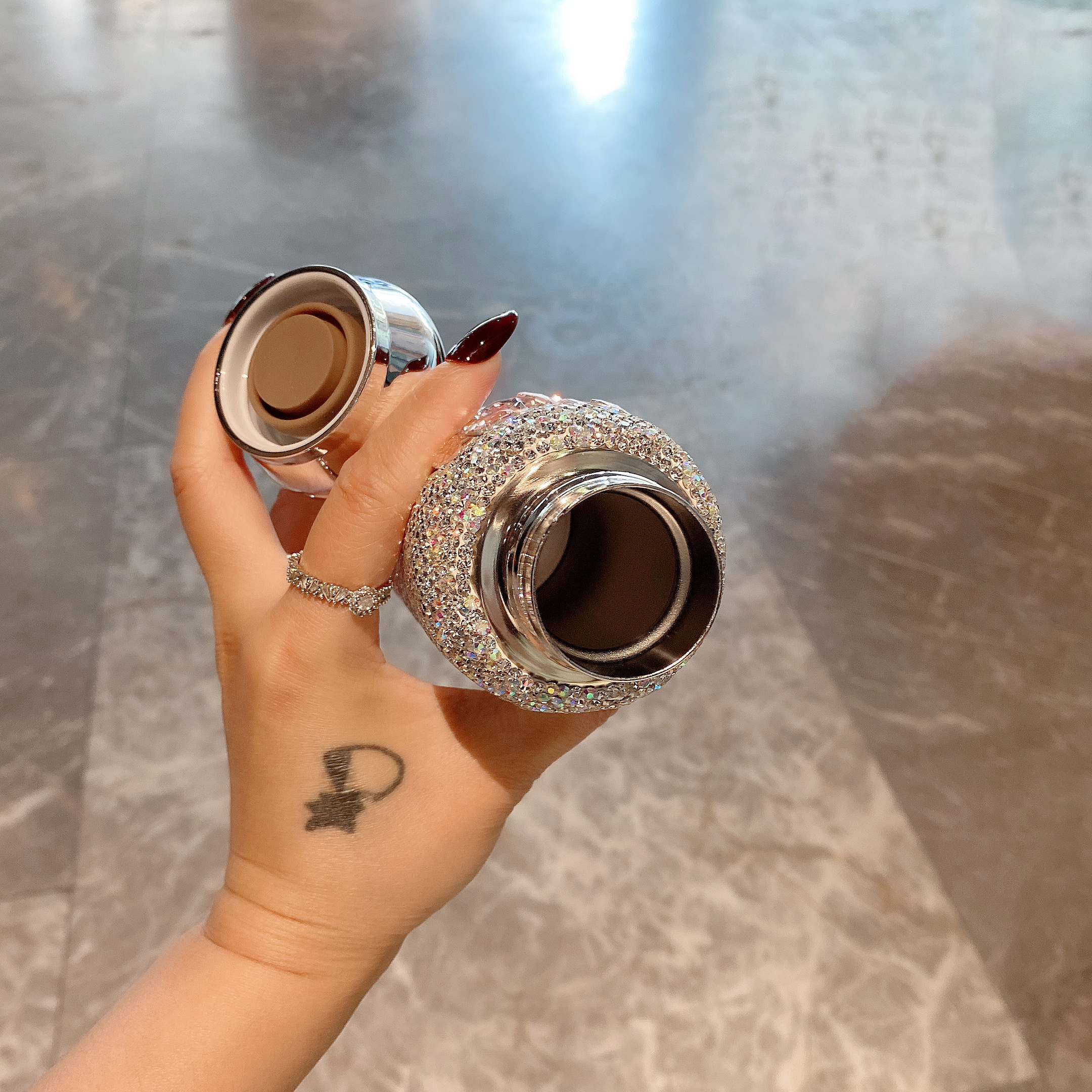 1PKN wholesale Korean-style insulated cups, luxurious diamond-encrusted heart-shaped portable stainless steel water cups, trendy high appearance level, suitable for car use pic 8