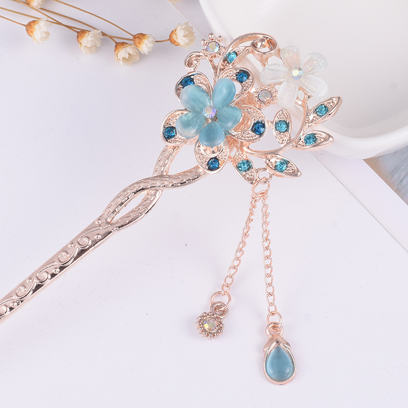 New floral tassel step hairpins, retro and elegant style hair hairpins, ancient-style Hanfu cheongsam hair accessories for women wholesale pic 11
