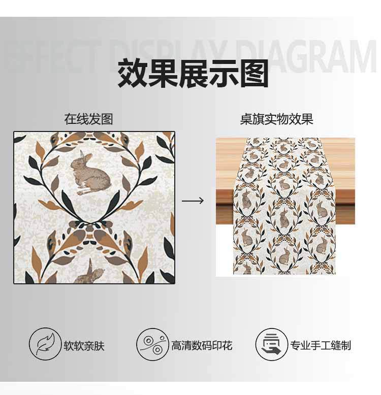 新款复活节桌旗跨境亚麻兔子植物印花桌布节日派对餐桌装饰台布垫详情5