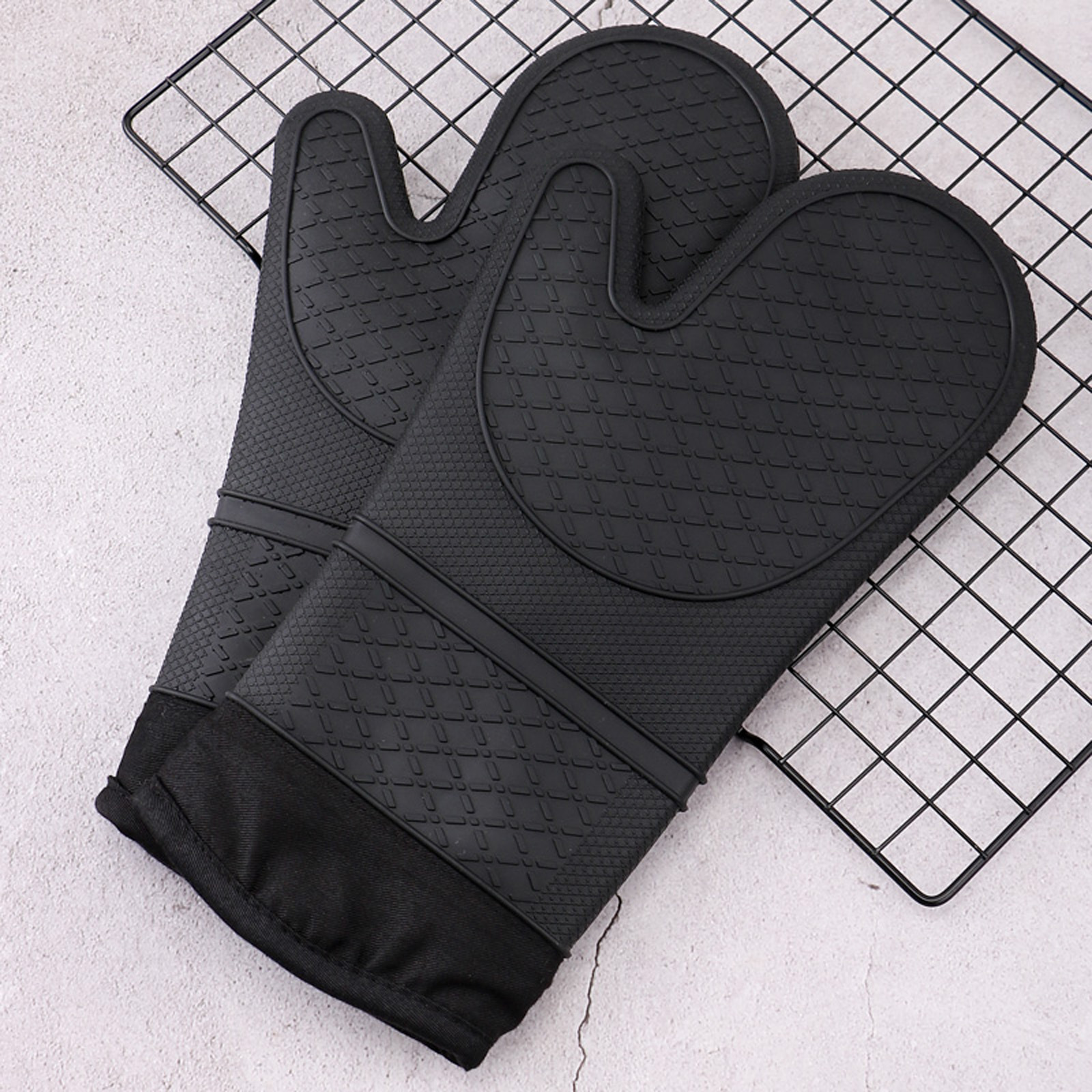 Silicone heat-insulating gloves, microwave oven high-temperature resistant, kitchen heat-resistant hand covers, thickened cotton anti-slip and waterproof oven gloves pic 14