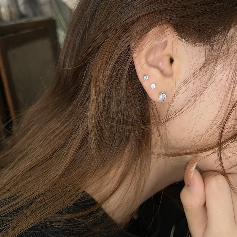 S925银针韩国闪亮镶钻耳钉气质三件套耳环ins风甜美小巧耳饰5753详情17