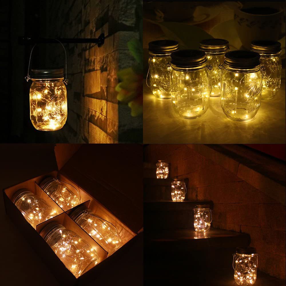 Cross-border solar LED Mason bottle, 30 lights, outdoor Christmas decorative lights, courtyard hanging lights, creative glass pic 3