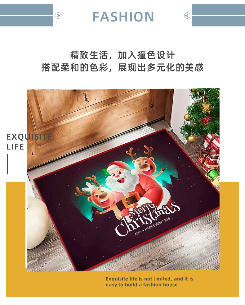 跨境亚马逊圣诞卡通浴室地垫吸水卫生间防滑垫家用入户水晶绒门垫详情10