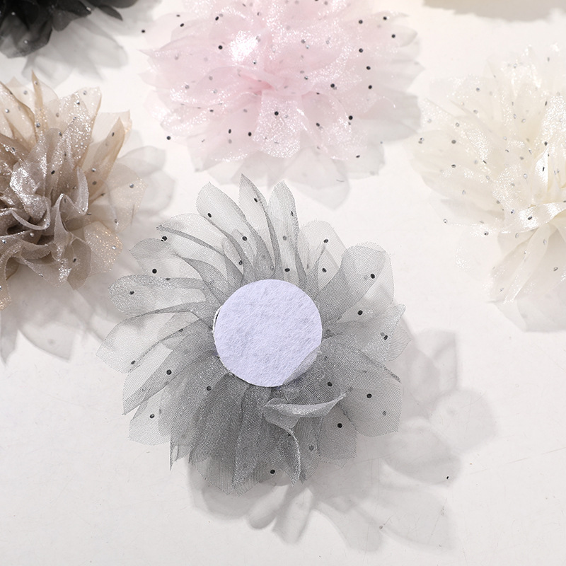 国潮系列仙女氛围感烫钻点点网纱花朵diy手作发夹女发饰衣服辅料批发详情5