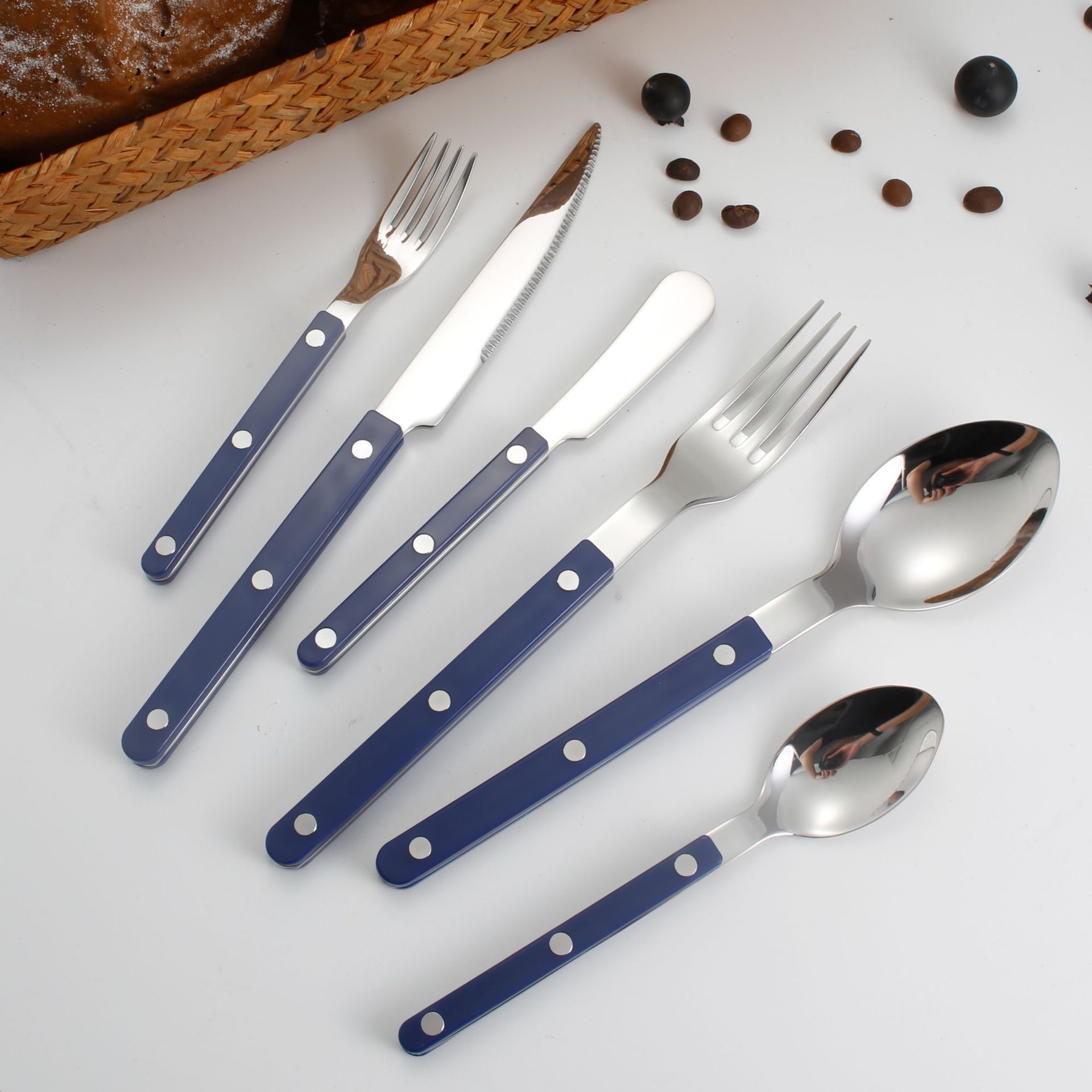 Handle nail tableware, 304 stainless steel tableware, ins Nordic-style spoons, high appearance level acrylic Western-style knives, forks and spoons pic 1