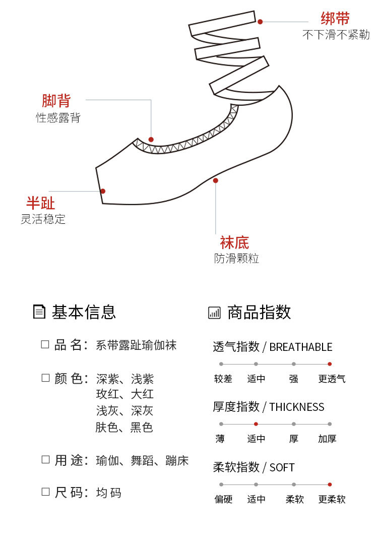 【现货直发】系带绑五指分趾瑜伽袜专业菩提拉防滑袜跨境亚马逊款详情2
