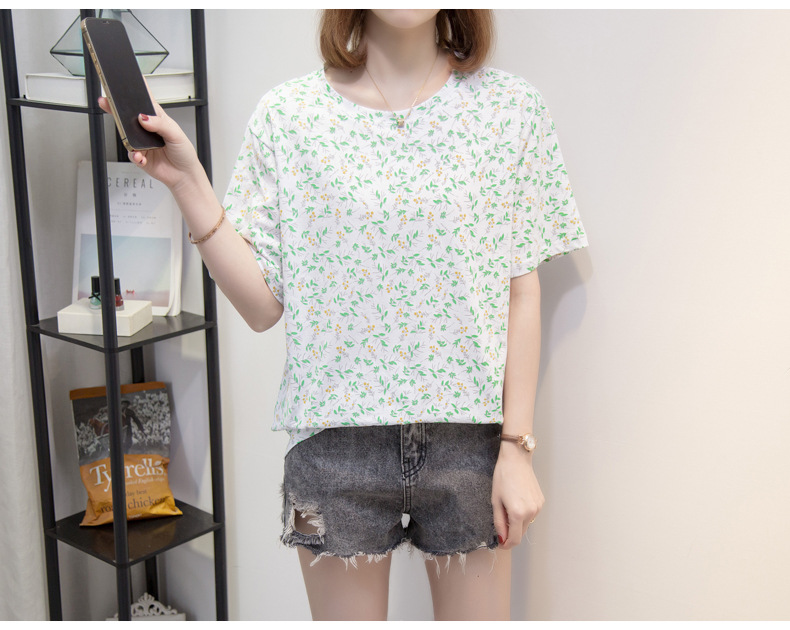 宽松短袖t恤女夏胖妹妹衣服女装韩版小清新大码印花圆领体恤上衣详情25