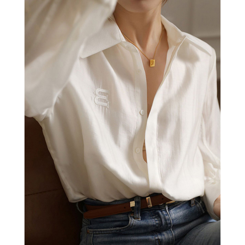 French white shirt for women 2023 Spring and Autumn, a unique and distinctive chiffon shirt and Tencel top pic 16