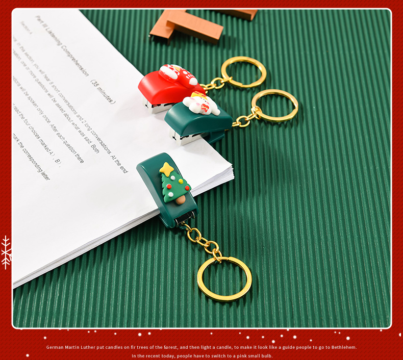 Christmas cute cartoon mini stapler, student small stapler with keychain, Christmas small gift binding machine pic 46