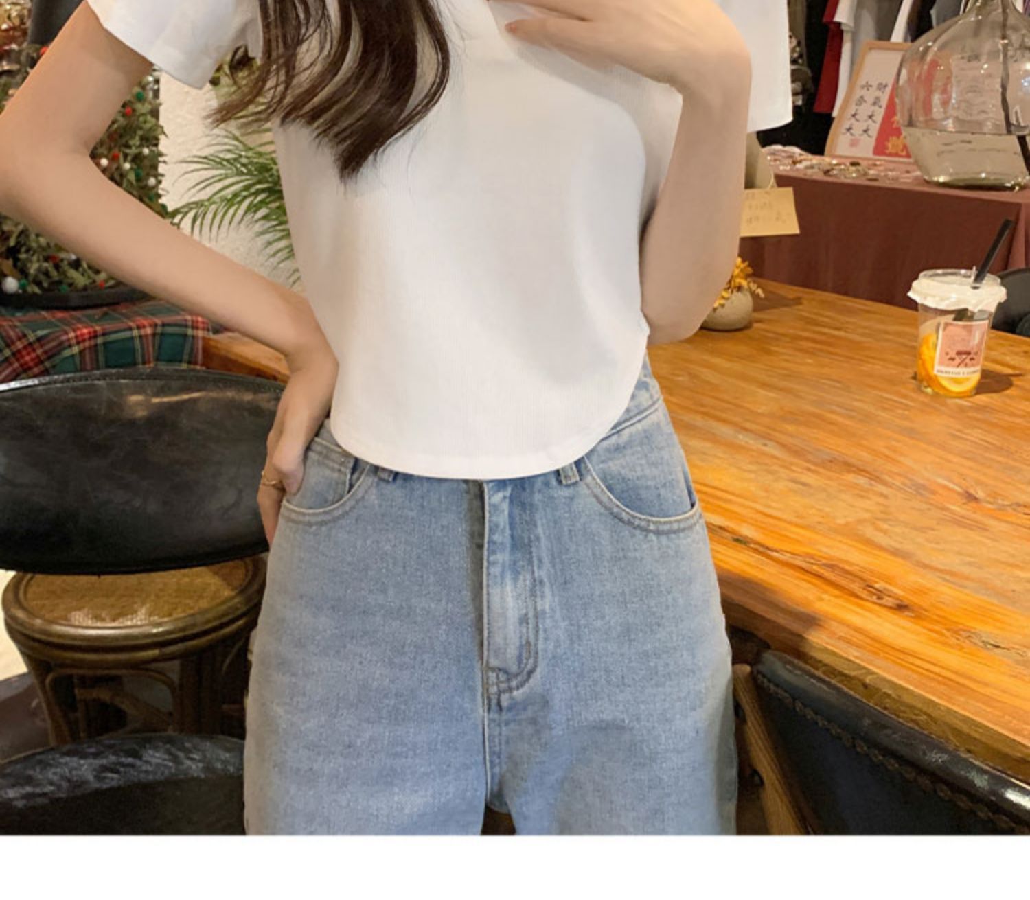 Irregular Polo collar short-sleeved shoulder T-shirt for women, with a unique and pure design sense, tight-fitting innerwear and base layer top pic 18