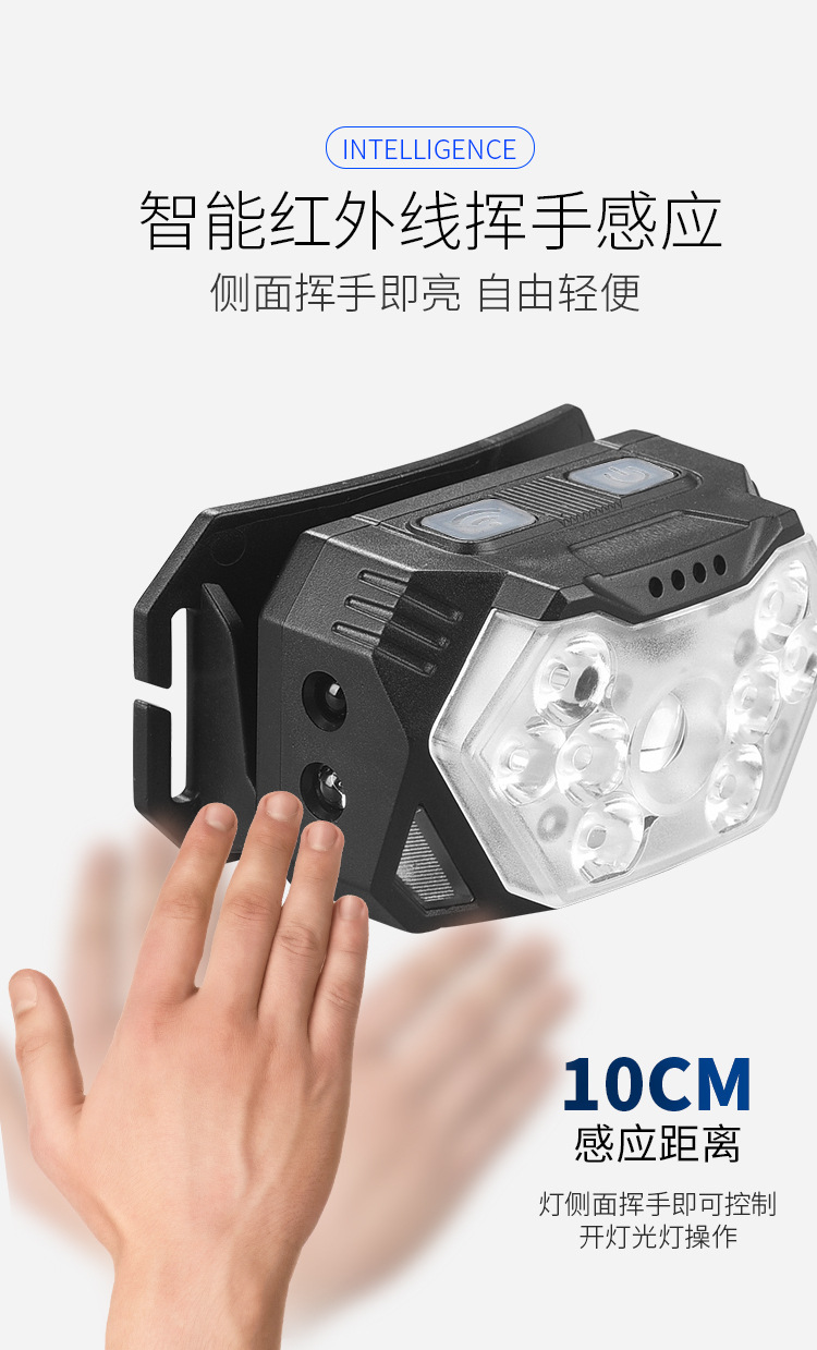 High-intensity sensor headlamp for fishing, camping, hiking, charging, ultra-bright and ultra-long battery life, head-mounted lighting flashlight pic 9