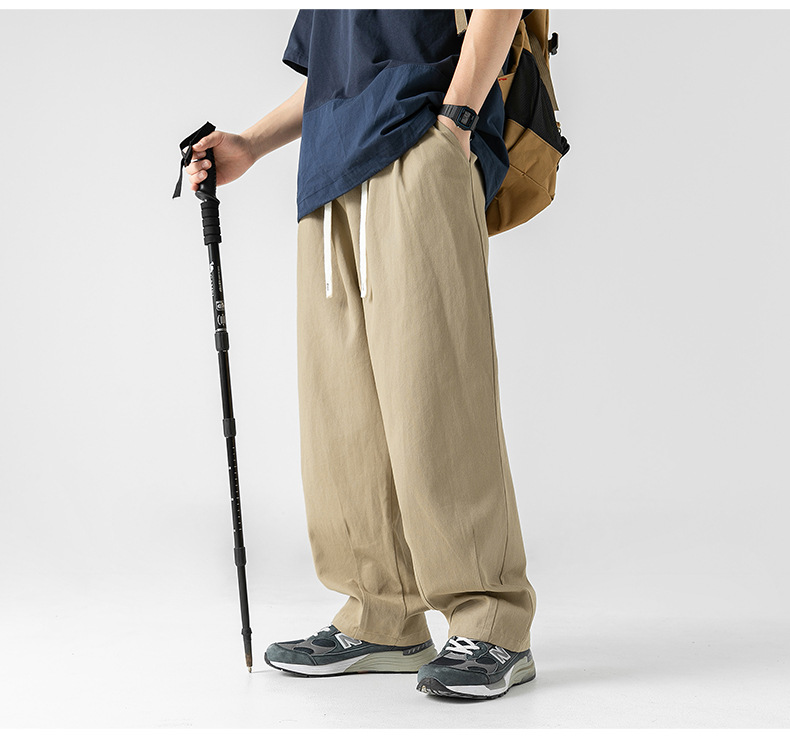 Japanese-style pure cotton casual pants for men in spring 2024, featuring a retro double pleated design and versatile long pants for men pic 36