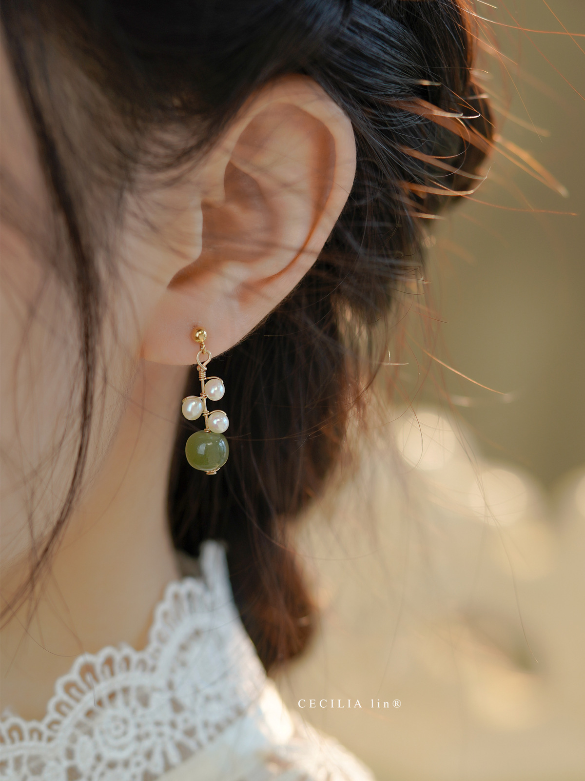 天然和田玉珍珠14K金耳环耳夹小众设计感ins网红秋冬耳饰女详情13