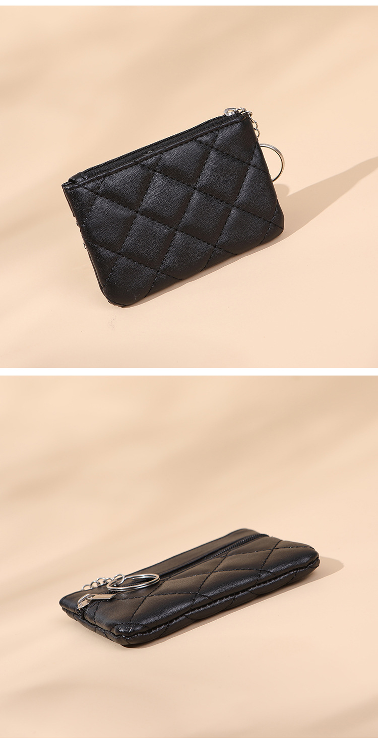 新款钱包女双层短款手拿包时尚菱格绣线卡片钥匙包迷你零钱包潮详情16