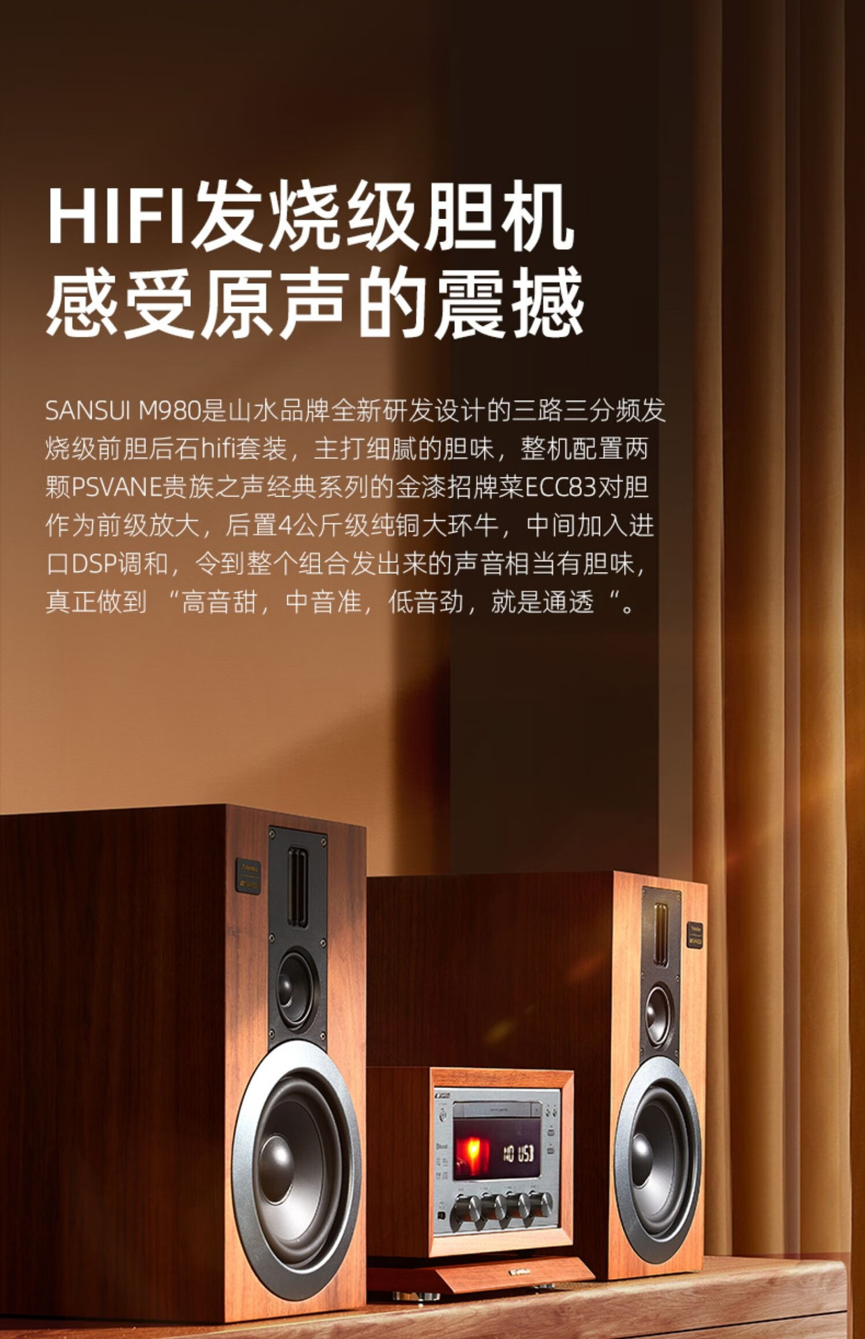 山水M980胆机CD组合桌面音响蓝牙5.0书架套装三分频胆机CD电视音详情3