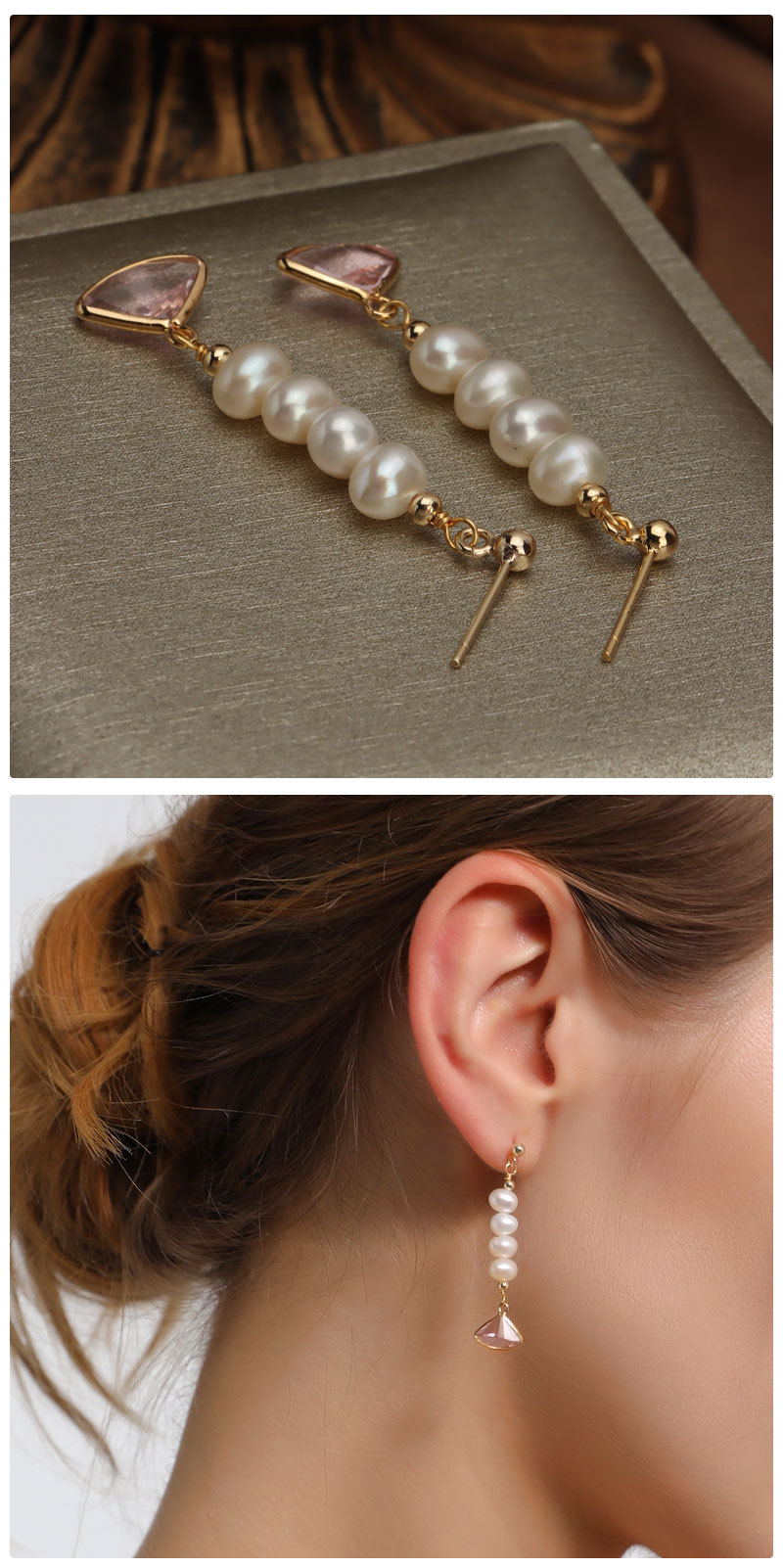 天然淡水珍珠耳环S925银针锆石耳环小众轻奢耳坠气质原创设计批发详情5