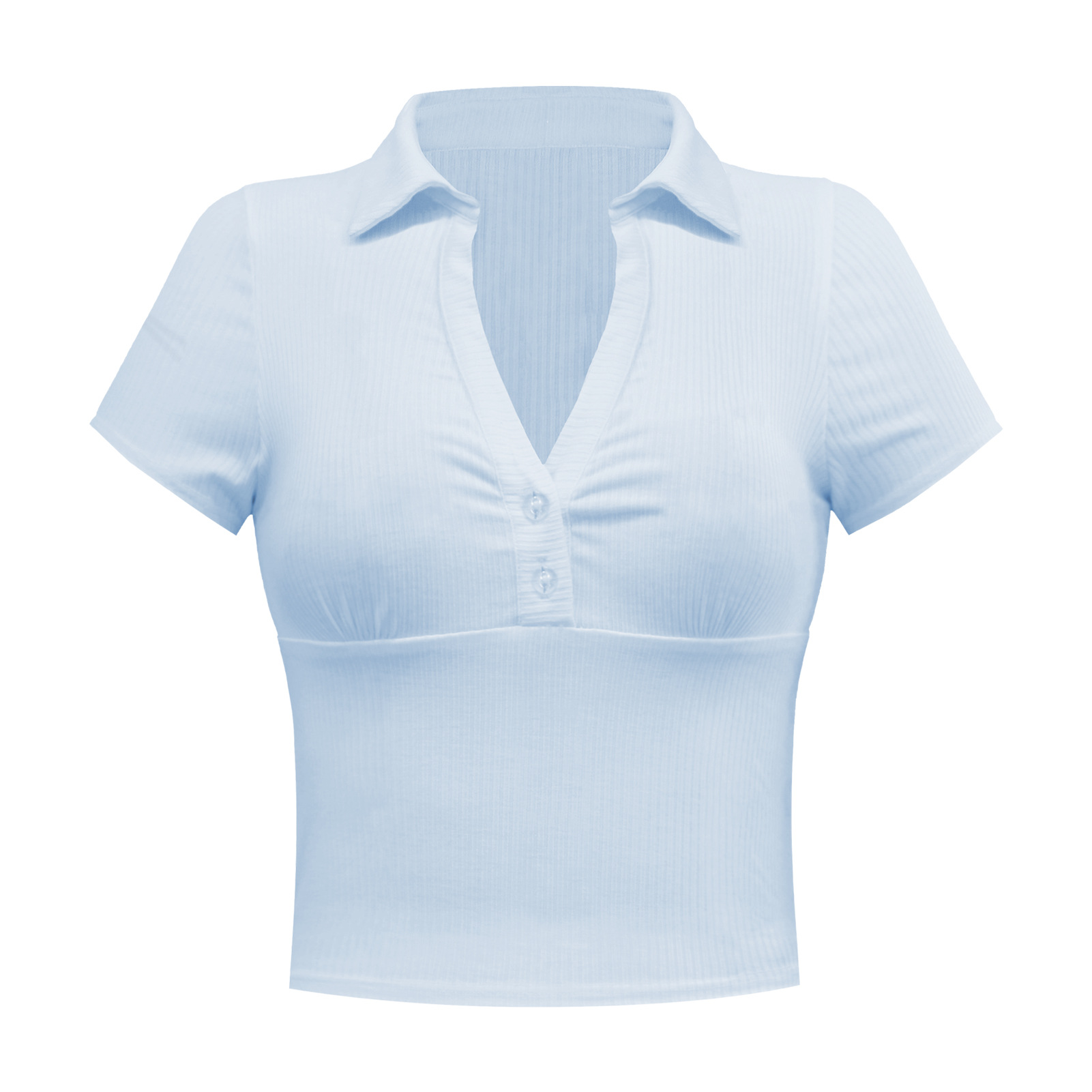 Moda europea y americana verano mujer retro chic recorte de la cintura sudadera corte corto polo manga corta casual camiseta top pic 53