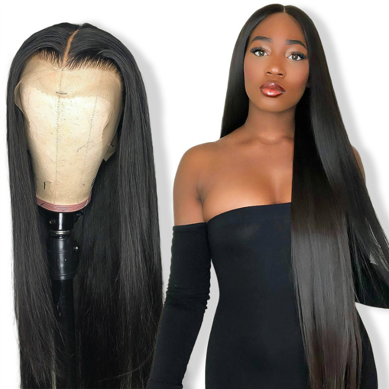 Europa y américa peluca lace frontal lace medio corte largo cabello recto negro fibra química conjunto de peluca fabricante al por mayor pic 5