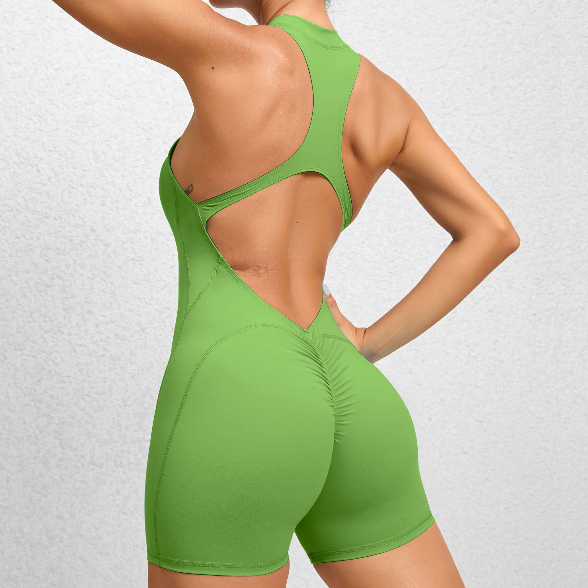 European and American tight-fitting yoga pants with zippers and peach-butt one-piece quick-drying pleated fitness one-piece pants pic 41