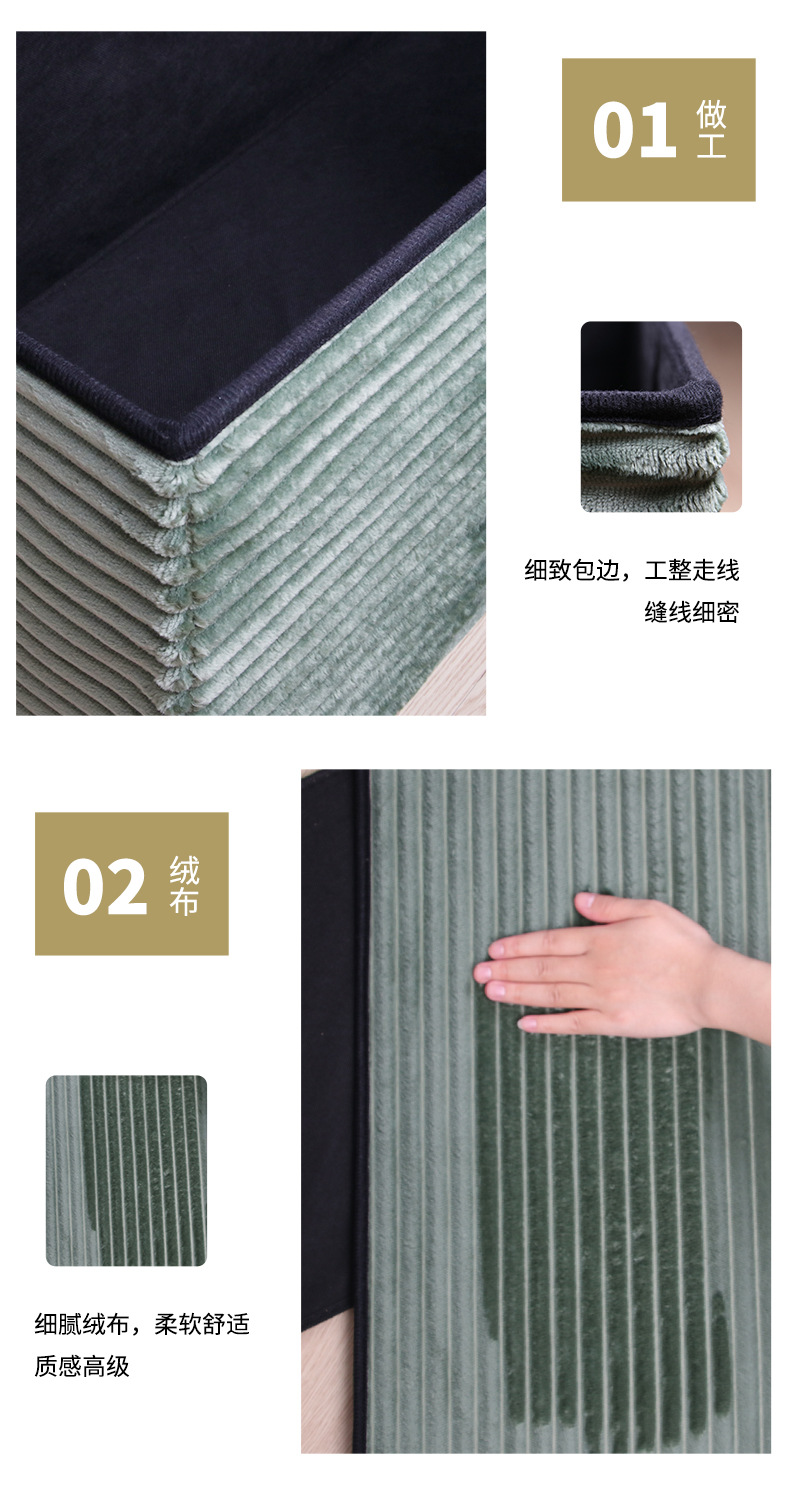 绒布收纳凳水钻复古可折叠脚凳家用长方形换鞋凳大容量杂物储物凳详情3