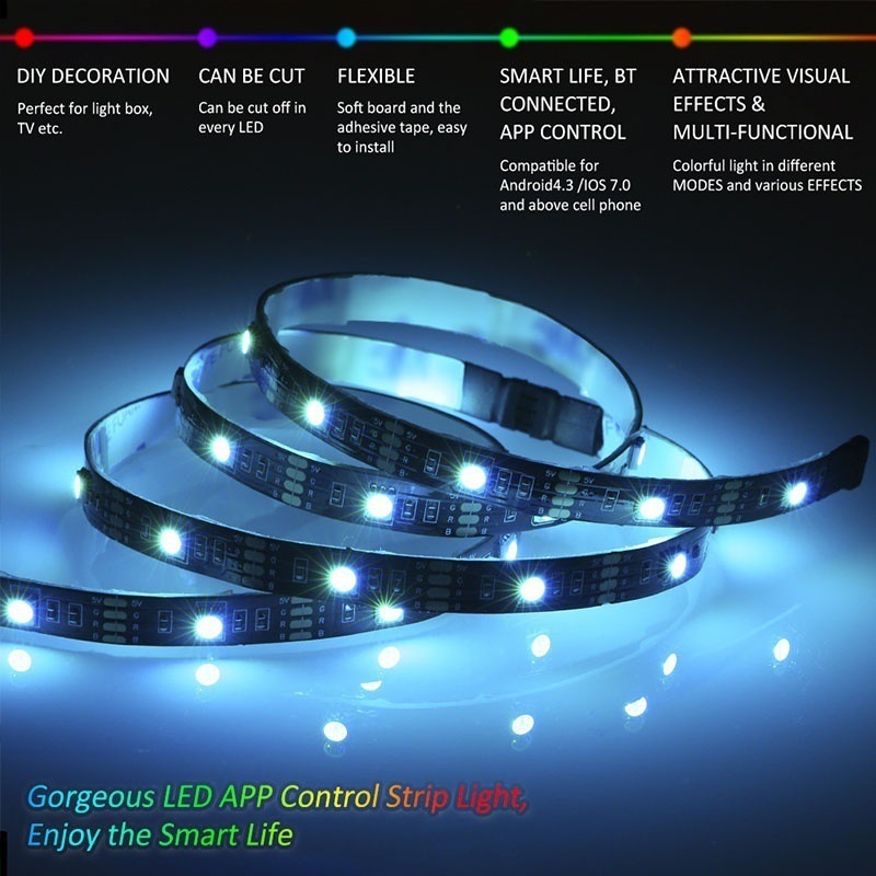 Светодиодные лампы имеют 5V5050RGB семимильные лампы с 2835 дистанционно управляемым bluetooth APP pic 3