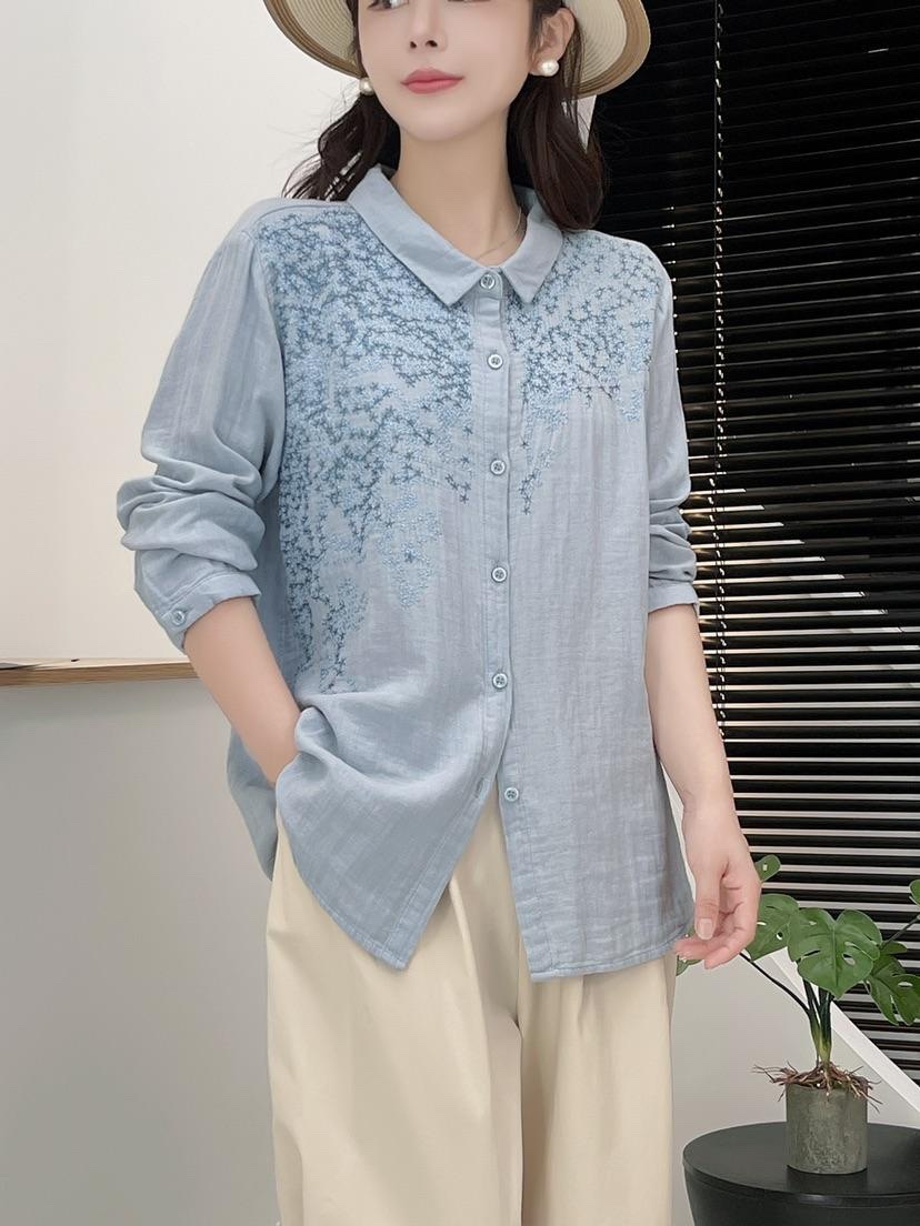 韩版新款森女系重工刺绣花朵双层纱长袖宽松版单排扣百搭小开衫女详情7