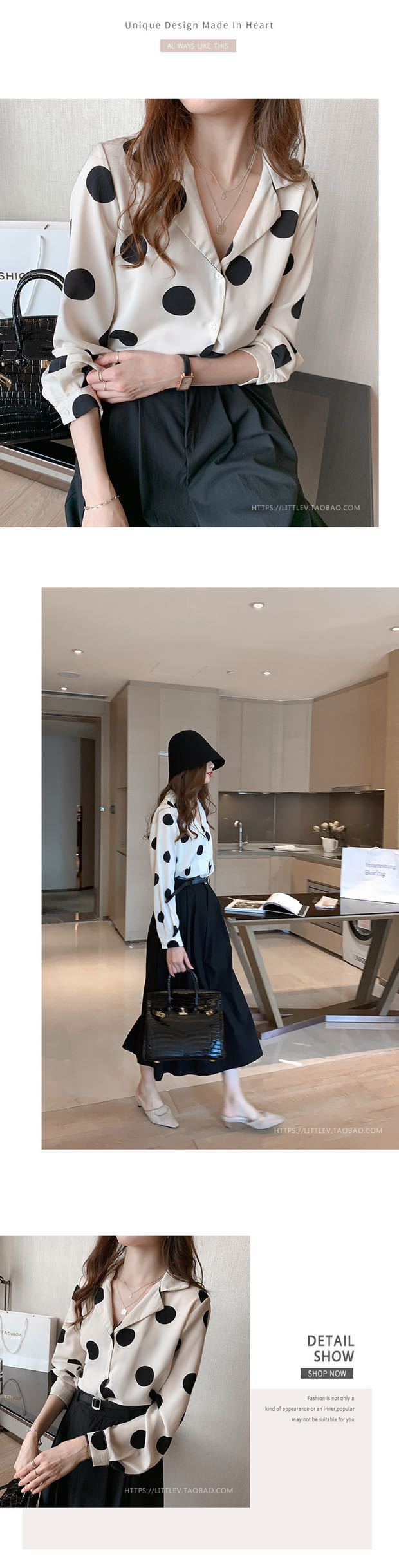 The 2022 Spring and Autumn new polka dot shirt for women is a retro Hong Kong-style top with a design sense and a light mature shirt as the base layer, making it a trendy choice pic 6