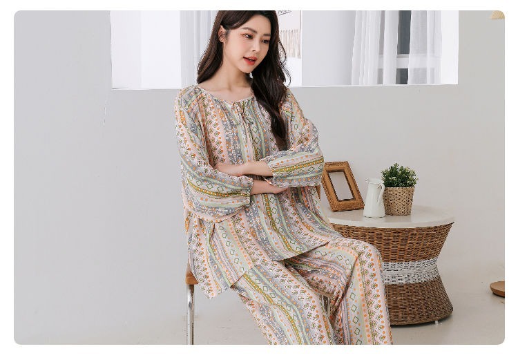 40支棉绸睡衣女士宽松国风灯笼袖高级感人棉长袖长裤家居服套装详情13