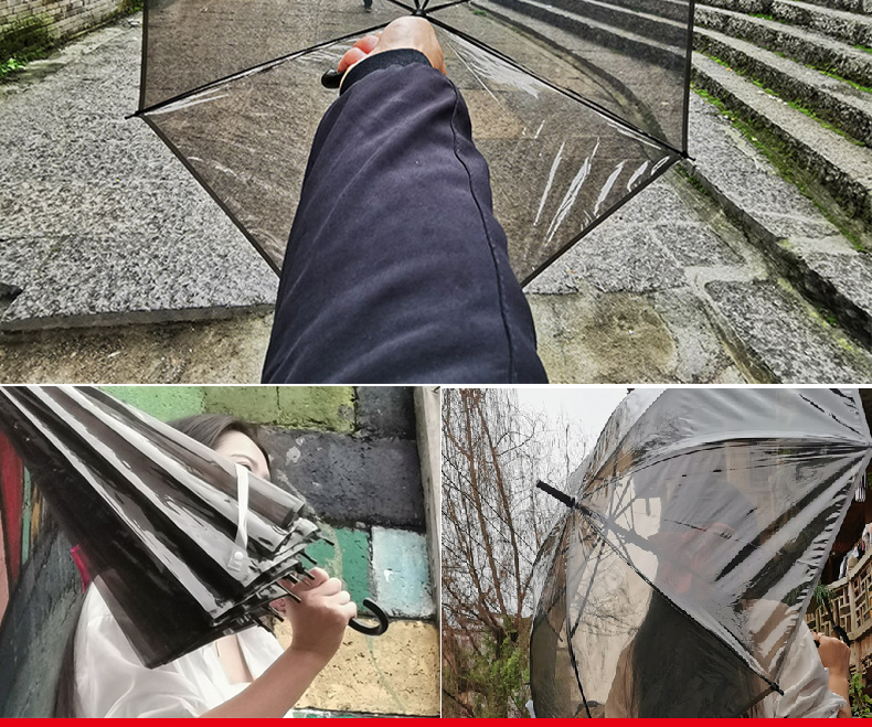 透明雨伞大量批发一次性塑料雨伞自动批发透明伞长柄高颜值晴雨伞详情10