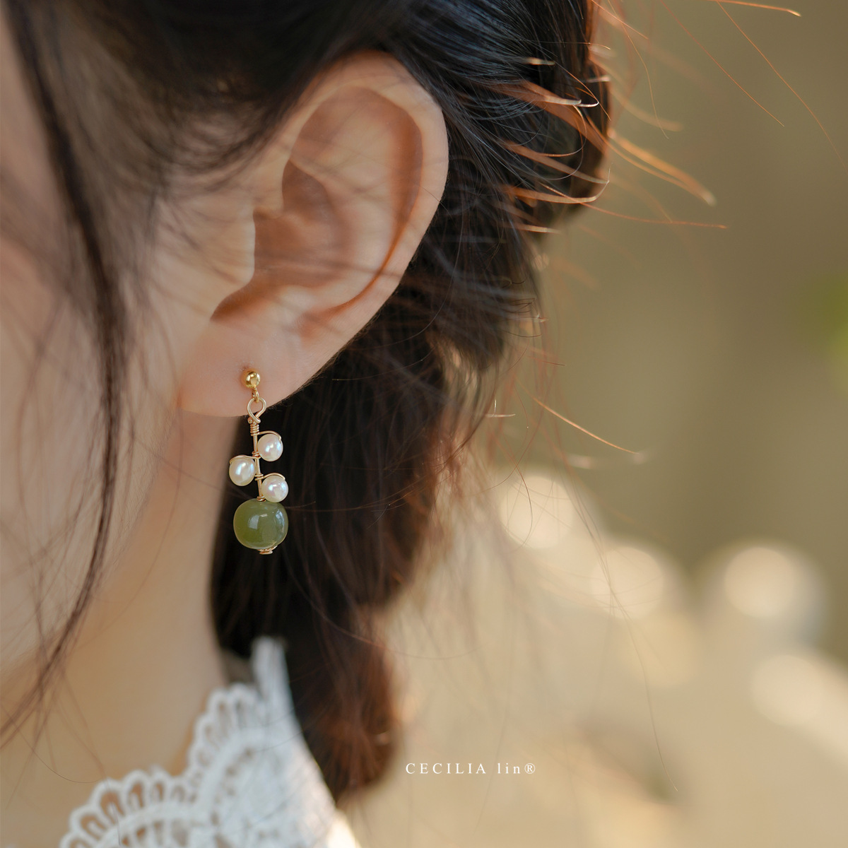 天然和田玉珍珠14K金耳环耳夹小众设计感ins网红秋冬耳饰女详情10