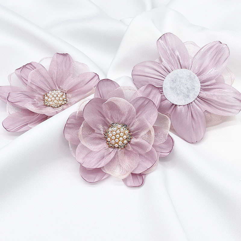 Multi-layer three-dimensional gauze flower hand-beaded diy dress shoe flower brooch accessory, Organza flower accessory pic 20