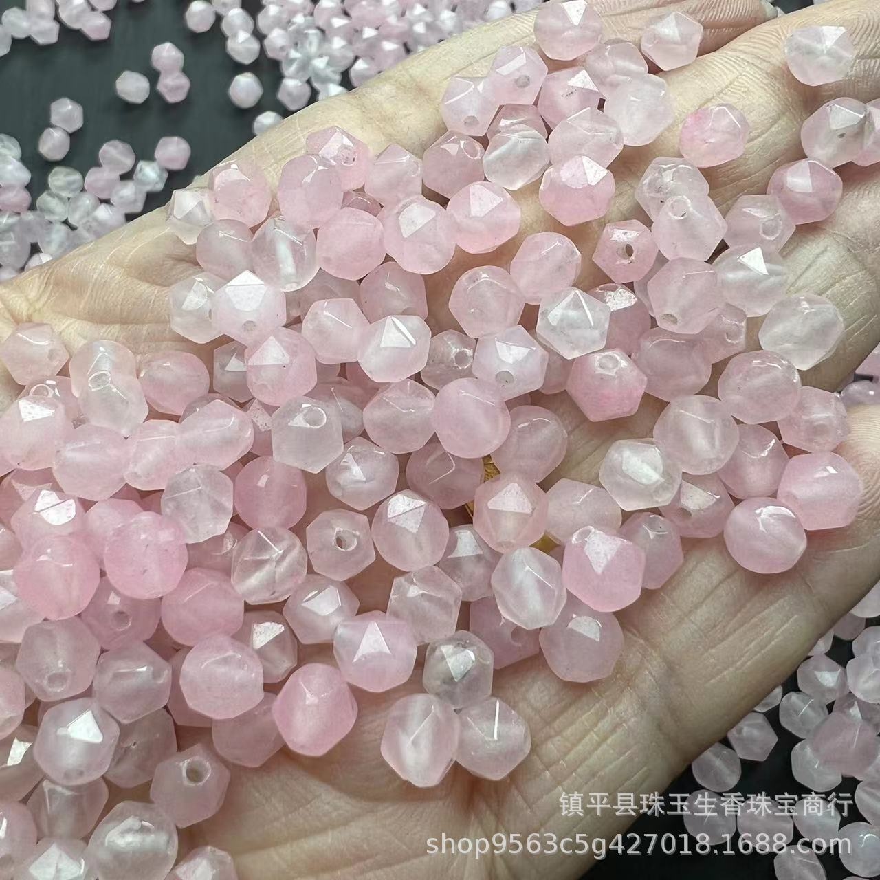 天然粉水晶散珠切面手链项链半成品 DIY材料粉晶手串珠饰品配饰手详情5