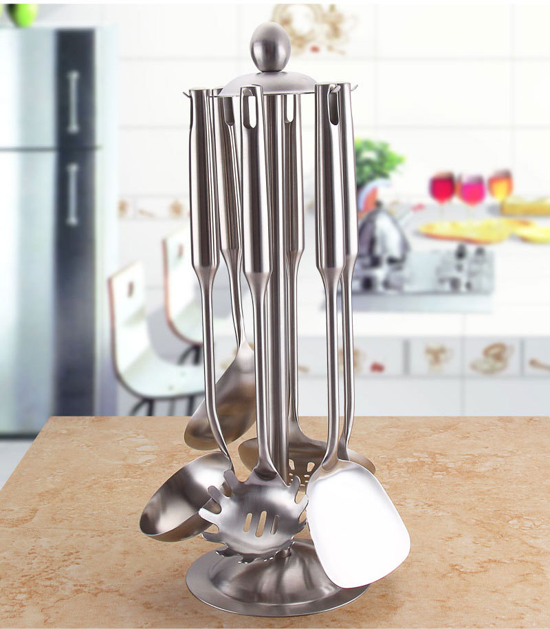 304 stainless steel six-hook storage rack for kitchen utensils, household spatula and spoon hanging rack, rotating rack, new four-hook rack pic 3