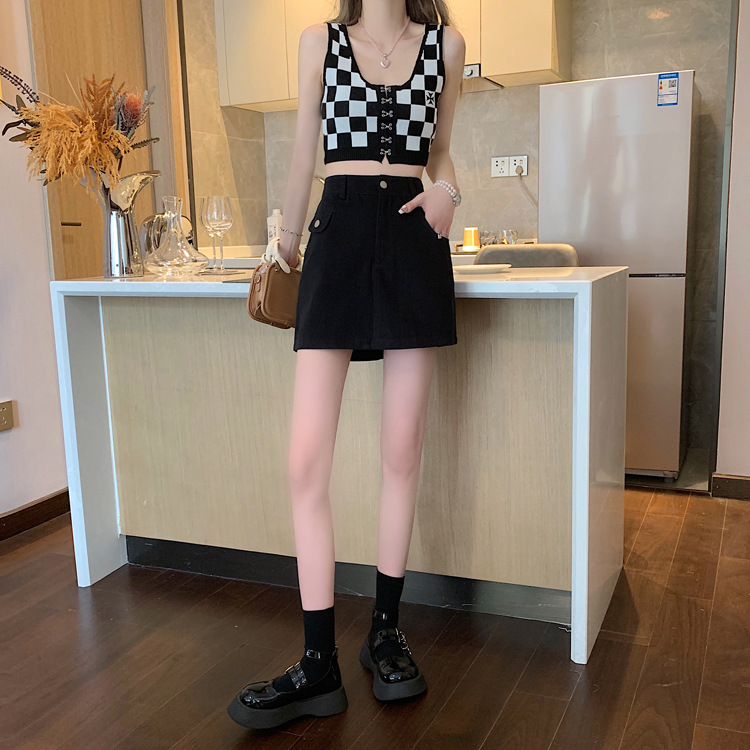 实拍视频小个子绿色半身裙女ins2023秋季新款高腰包臀a字裙短裙子详情19