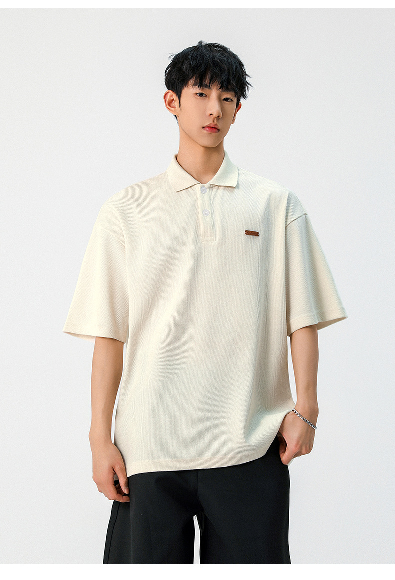 老钱风质感短袖polo衫男夏季款翻领T恤日系简约潮牌宽松体恤上衣详情19