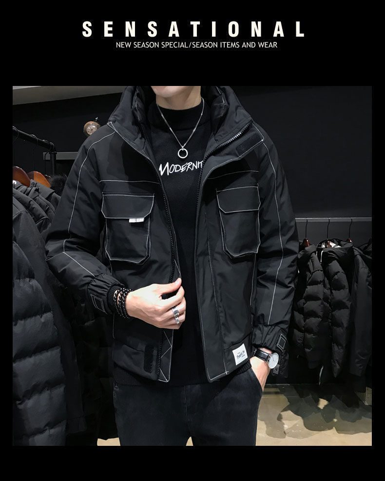 高档羽绒服男爆款冬季潮流帅气短款潮牌工装加厚冬装男士派克外套详情12