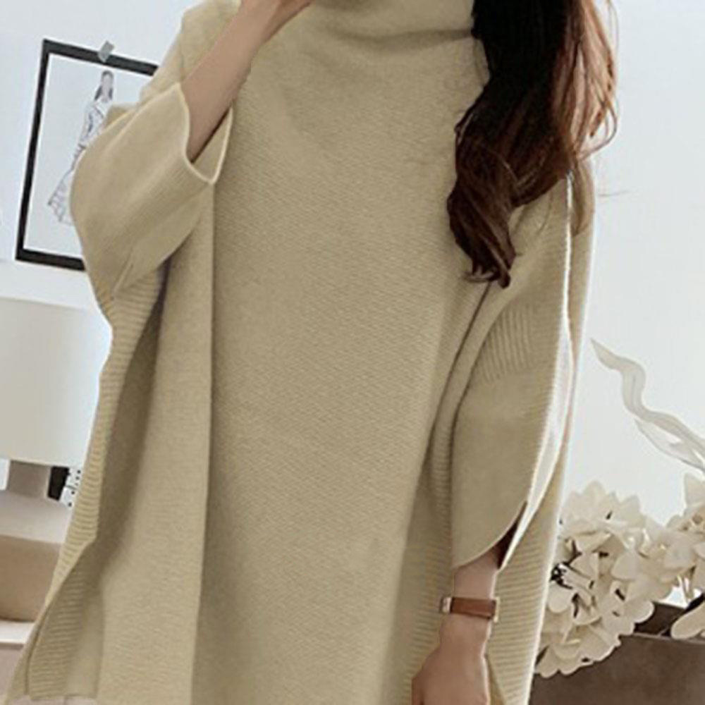 Mid-length cape sweater pullover for loose outerwear in autumn and winter, laid-back style knitted 蝙蝠衫 pic 2