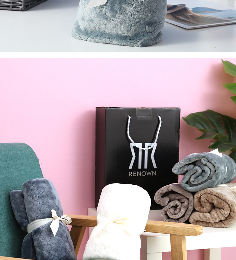 Flannel blanket, small winter single-person cover blanket, embroidered logo, office midday rest air conditioner, coral fleece nap blanket pic 29